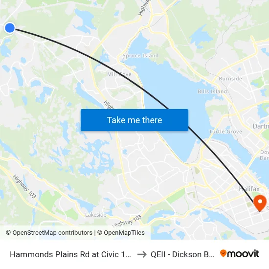 Hammonds Plains Rd at Civic 1541 (6819) to QEII - Dickson Building map