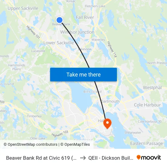 Beaver Bank Rd at Civic 619 (8715) to QEII - Dickson Building map