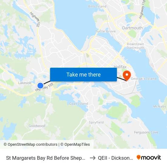 St Margarets Bay Rd Before Sheppards Run (6179) to QEII - Dickson Building map