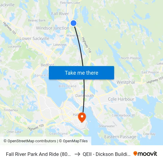 Fall River Park And Ride (8030) to QEII - Dickson Building map