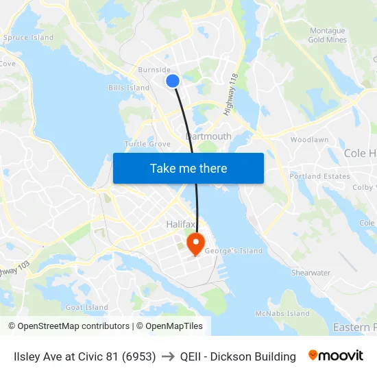 Ilsley Ave at Civic 81 (6953) to QEII - Dickson Building map