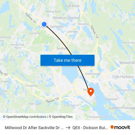 Millwood Dr After Sackville Dr (7233) to QEII - Dickson Building map