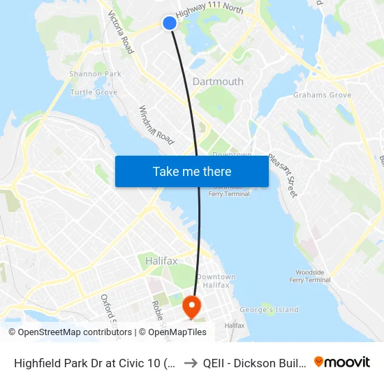 Highfield Park Dr at Civic 10 (6925) to QEII - Dickson Building map