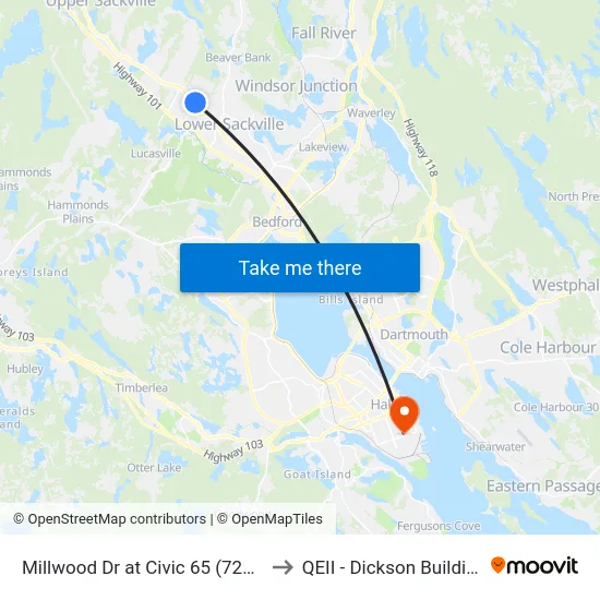 Millwood Dr at Civic 65 (7225) to QEII - Dickson Building map