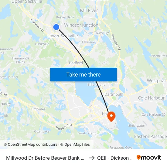 Millwood Dr Before Beaver Bank Cross Rd (7228) to QEII - Dickson Building map