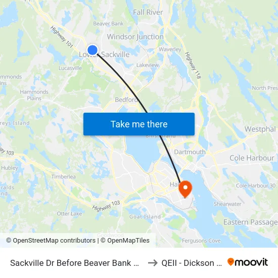 Sackville Dr Before Beaver Bank Cross Rd (7314) to QEII - Dickson Building map