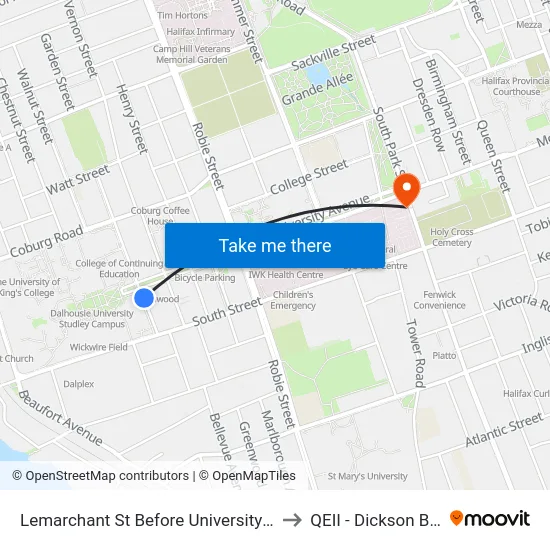 Lemarchant St Before University Ave (7144) to QEII - Dickson Building map