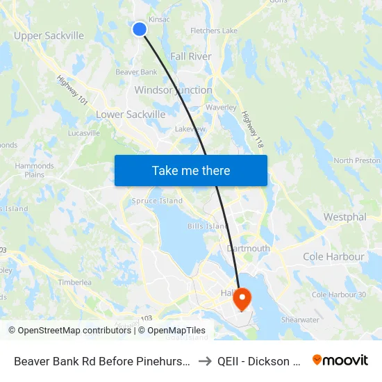 Beaver Bank Rd Before Pinehurst Way (8721) to QEII - Dickson Building map
