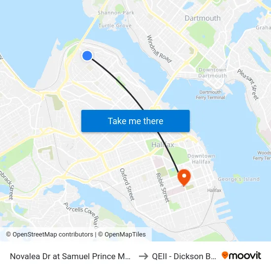 Novalea Dr at Samuel Prince Manor (7368) to QEII - Dickson Building map