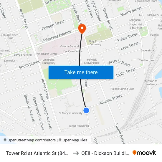 Tower Rd at Atlantic St (8403) to QEII - Dickson Building map