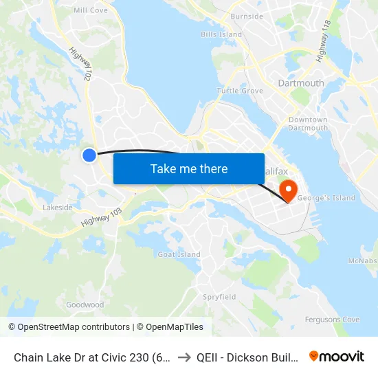 Chain Lake Dr at Civic 230 (6392) to QEII - Dickson Building map