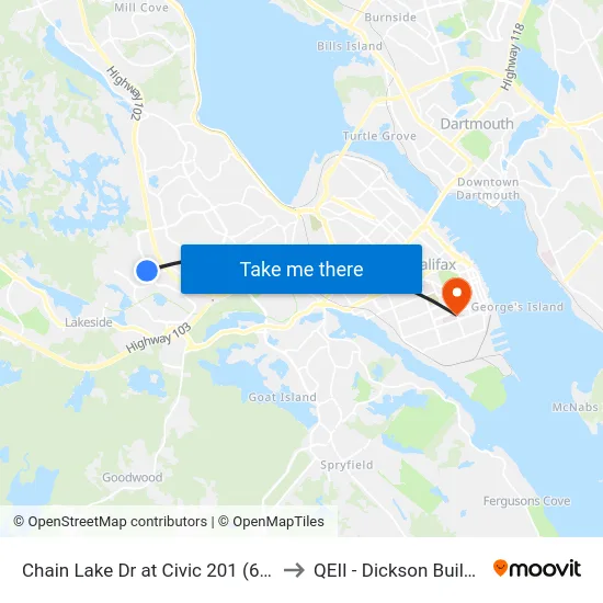 Chain Lake Dr at Civic 201 (6393) to QEII - Dickson Building map