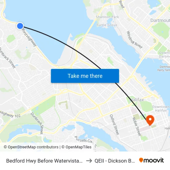 Bedford Hwy Before Watervista Ln (6264) to QEII - Dickson Building map