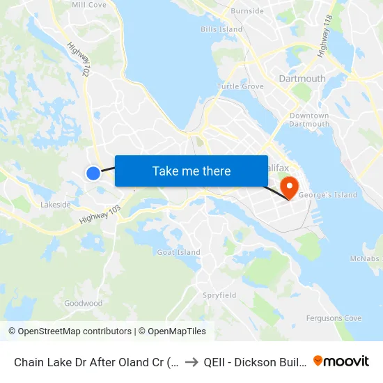 Chain Lake Dr After Oland Cr (6386) to QEII - Dickson Building map