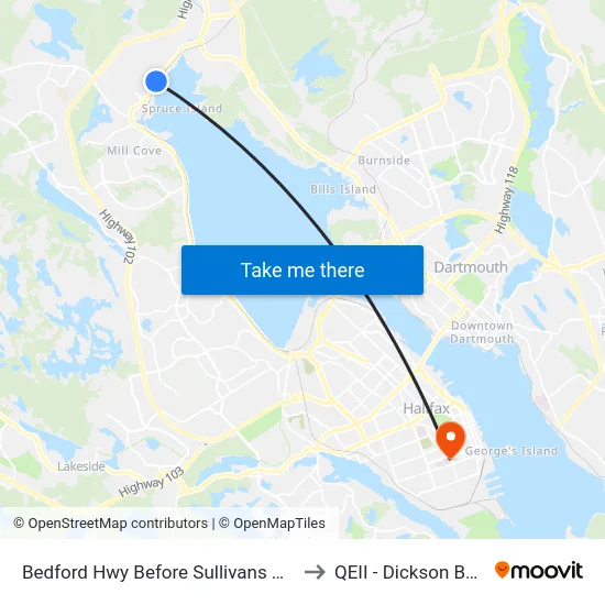 Bedford Hwy Before Sullivans Hill (6278) to QEII - Dickson Building map