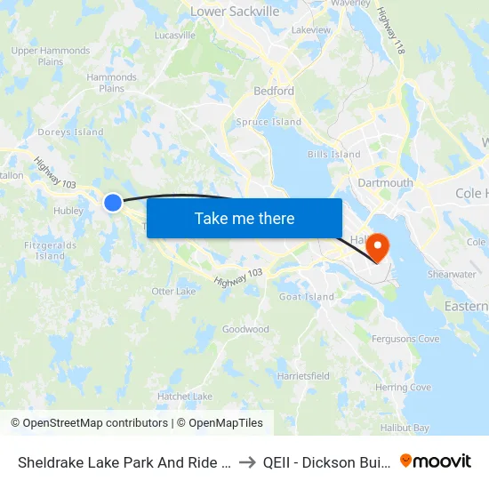 Sheldrake Lake Park And Ride (7618) to QEII - Dickson Building map