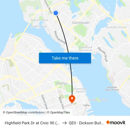 Highfield Park Dr at Civic 90 (6917) to QEII - Dickson Building map