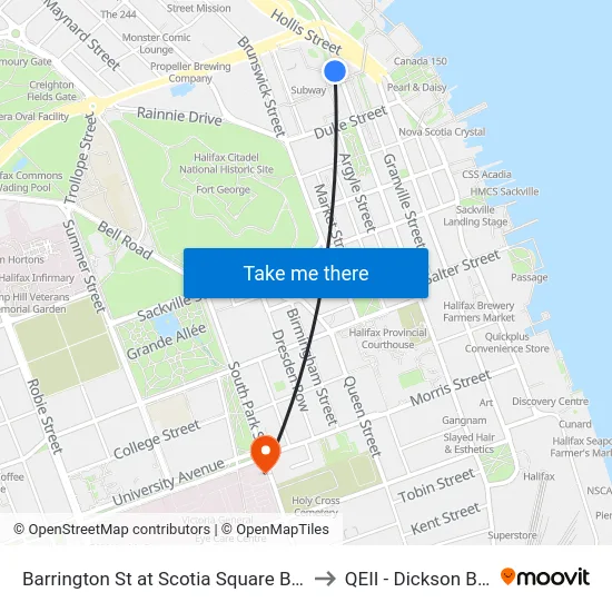 Barrington St at Scotia Square Bay 4 (6108) to QEII - Dickson Building map