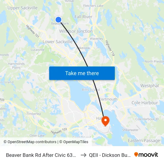 Beaver Bank Rd After Civic 632 (8753) to QEII - Dickson Building map