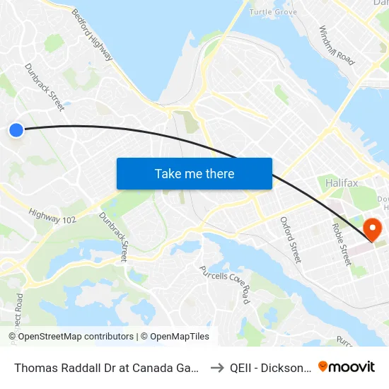 Thomas Raddall Dr at Canada Games Centre (9085) to QEII - Dickson Building map