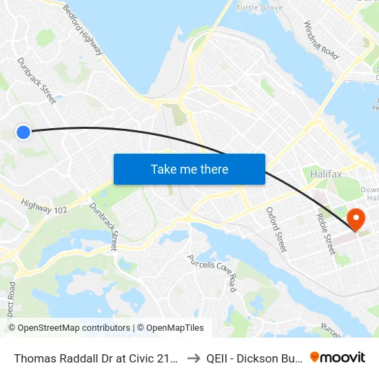 Thomas Raddall Dr at Civic 210 (9084) to QEII - Dickson Building map