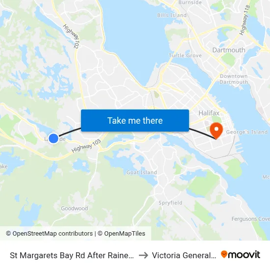 St Margarets Bay Rd After Raines Mill Rd (2328) to Victoria General Hospital map