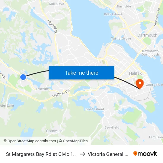 St Margarets Bay Rd at Civic 1917 (2330) to Victoria General Hospital map
