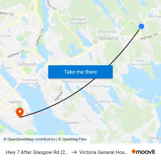 Hwy 7 After Glasgow Rd (2340) to Victoria General Hospital map