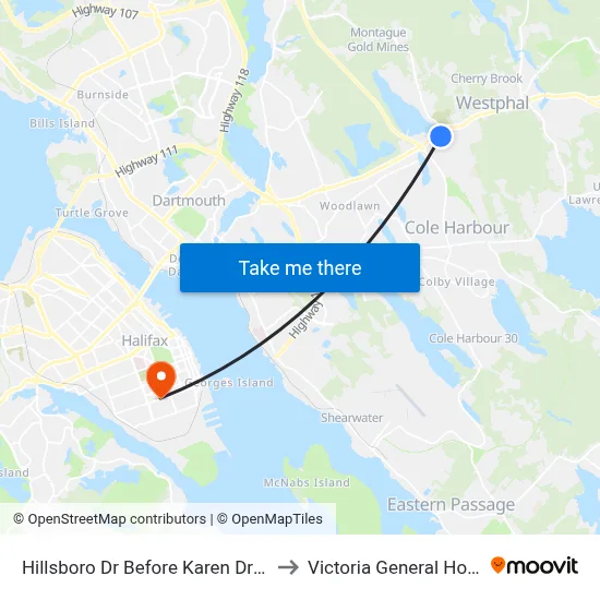 Hillsboro Dr Before Karen Dr (2331) to Victoria General Hospital map