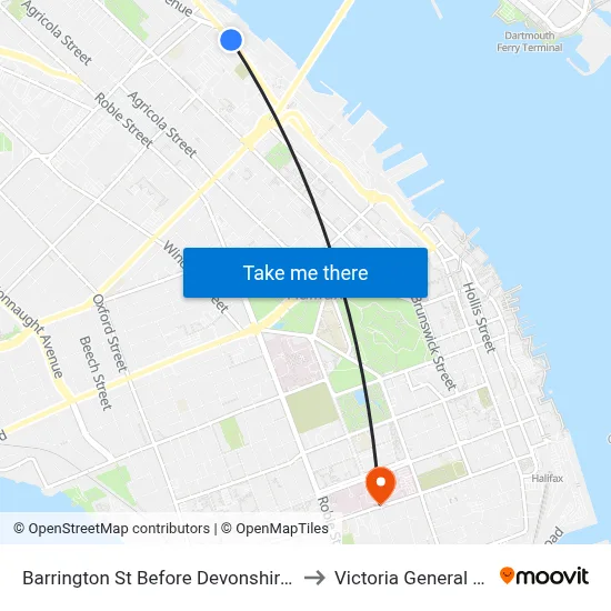 Barrington St Before Devonshire Ave (2372) to Victoria General Hospital map