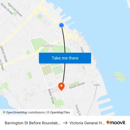 Barrington St Before Roundabout (2345) to Victoria General Hospital map