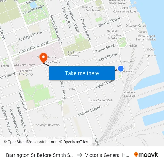 Barrington St Before Smith St (2350) to Victoria General Hospital map