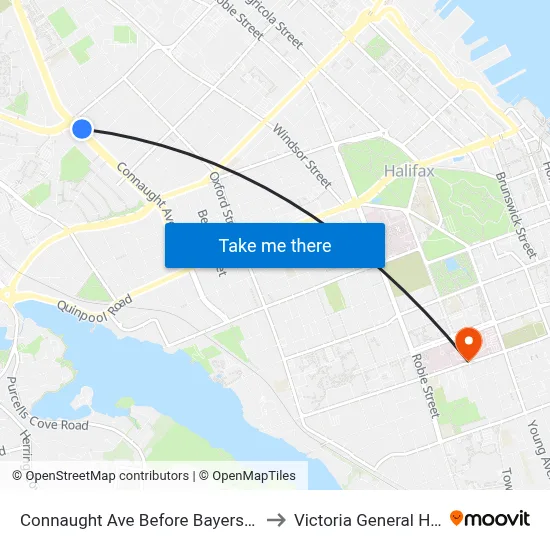 Connaught Ave Before Bayers Rd (2389) to Victoria General Hospital map