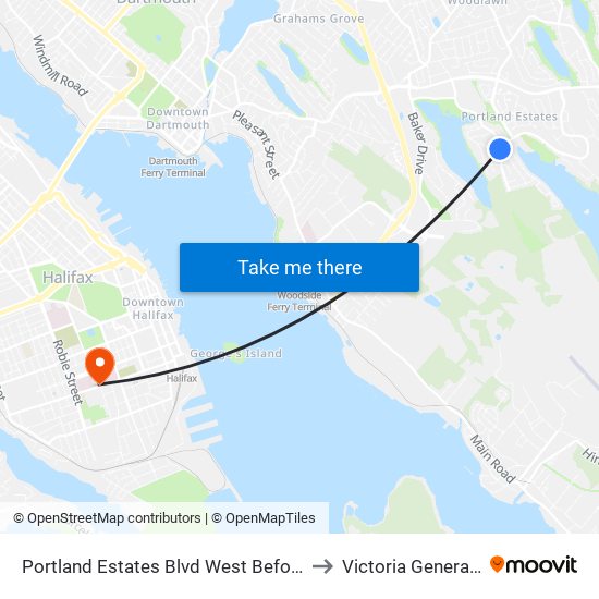 Portland Estates Blvd West Before Civic 64 (8064) to Victoria General Hospital map