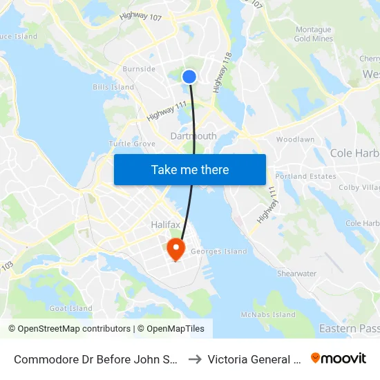 Commodore Dr Before John Savage (2357) to Victoria General Hospital map