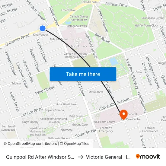 Quinpool Rd After Windsor St (2364) to Victoria General Hospital map