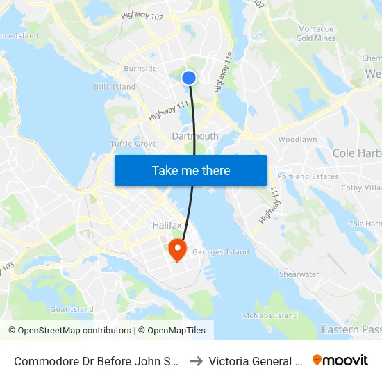 Commodore Dr Before John Savage (2366) to Victoria General Hospital map