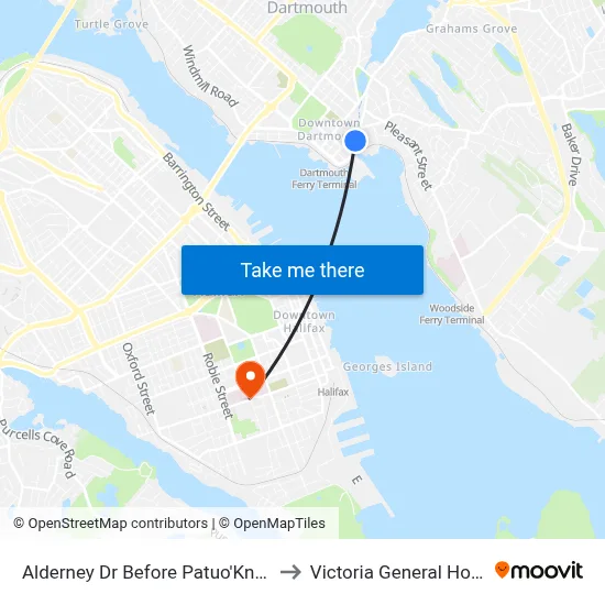 Alderney Dr Before Patuo'Kn (2359) to Victoria General Hospital map