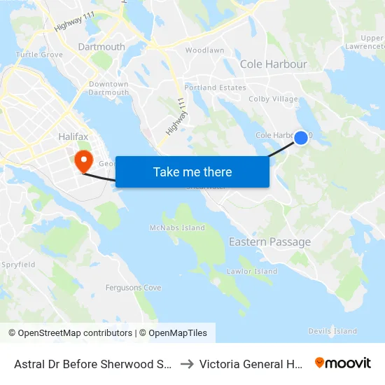 Astral Dr Before Sherwood St (2399) to Victoria General Hospital map