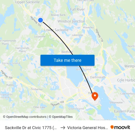 Sackville Dr at Civic 1775 (7359) to Victoria General Hospital map
