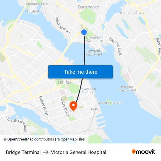 Bridge Terminal to Victoria General Hospital map