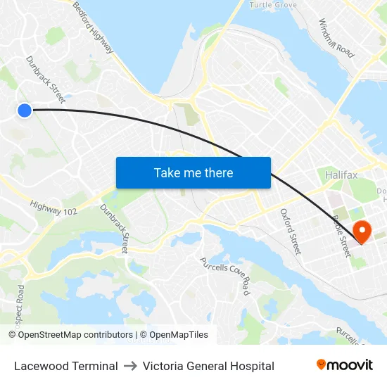 Lacewood Terminal to Victoria General Hospital map