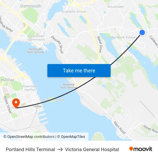 Portland Hills Terminal to Victoria General Hospital map