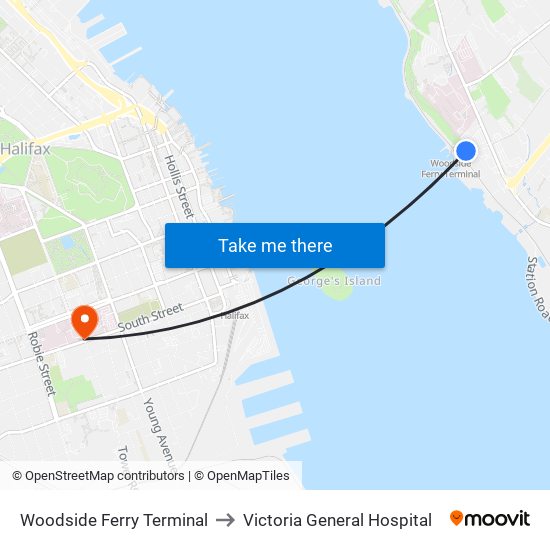 Woodside Ferry Terminal to Victoria General Hospital map