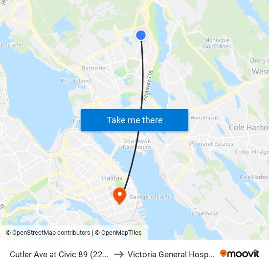 Cutler Ave at Civic 89 (2283) to Victoria General Hospital map