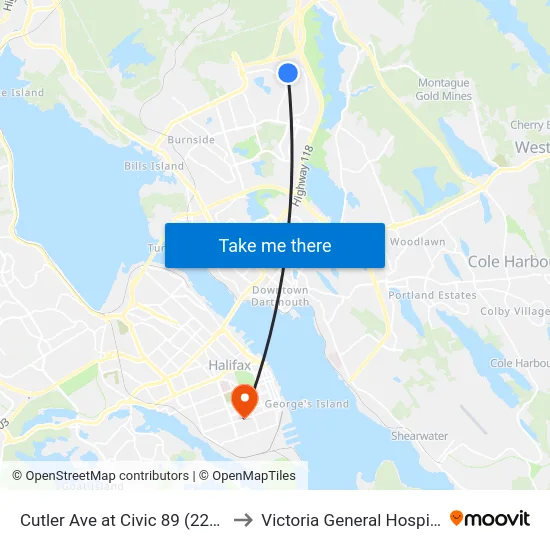 Cutler Ave at Civic 89 (2283) to Victoria General Hospital map