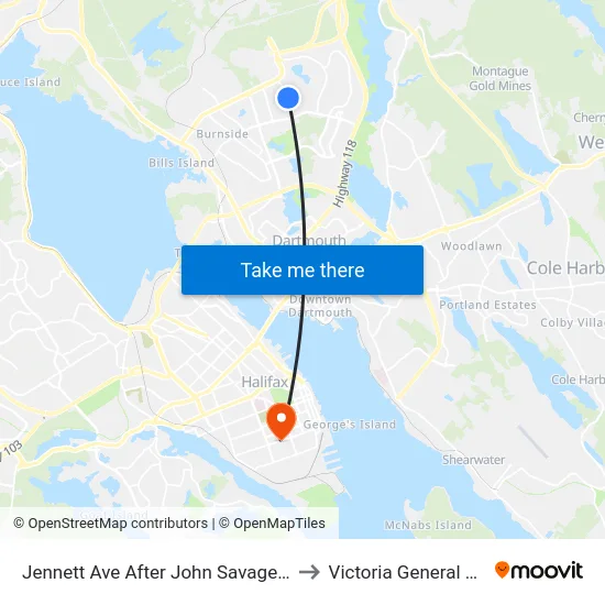 Jennett Ave After John Savage Ave (2288) to Victoria General Hospital map