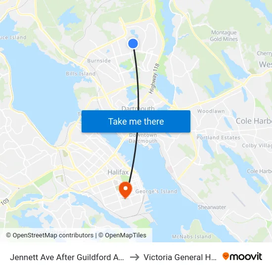 Jennett Ave After Guildford Ave (2289) to Victoria General Hospital map