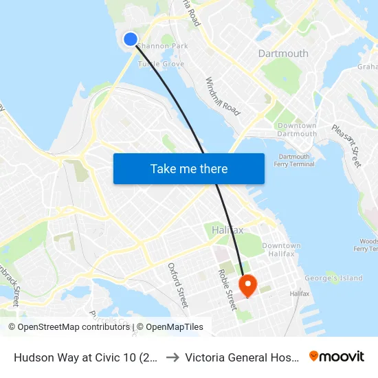 Hudson Way at Civic 10 (2297) to Victoria General Hospital map