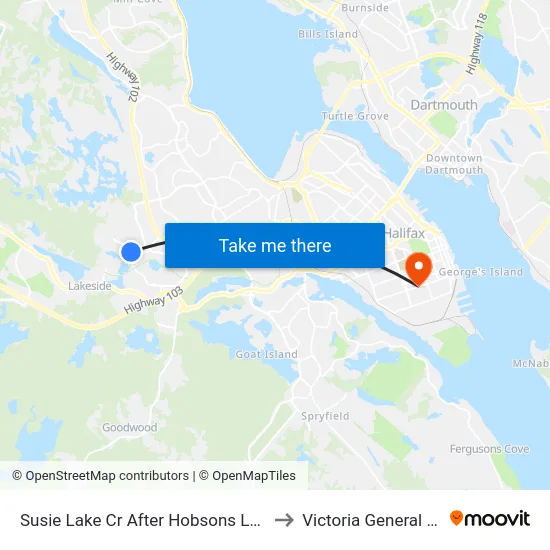 Susie Lake Cr After Hobsons Lake Dr (2311) to Victoria General Hospital map